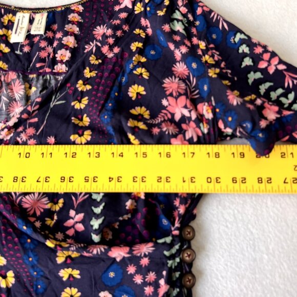 Anthropologie Meadow Rue Blouse Top 6 Eldoret Navy Pink Floral Wrap Short Sleeve - Picture 6 of 12